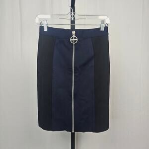 Givenchy Paris Zip Front Pencil Skirt Navy Black Small Logo Ring Detail